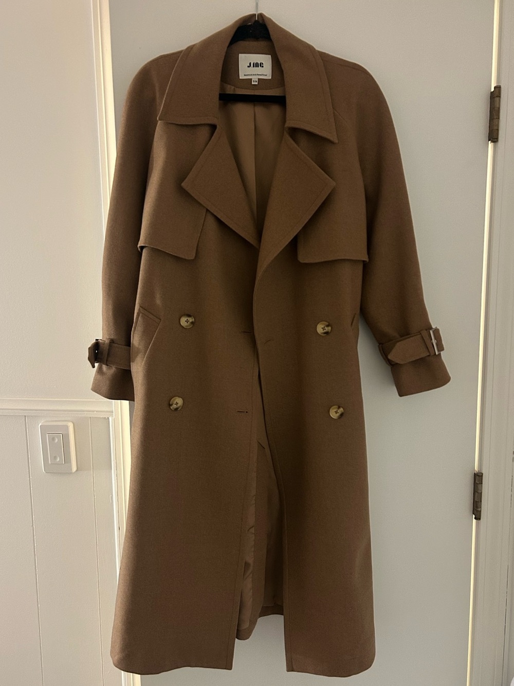 Brown Double-Breasted Wool Trench Coat